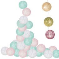 Springos - Ghirlanda luminoasa cu 30 globuri textile cu led roz/turcoaz - Springos